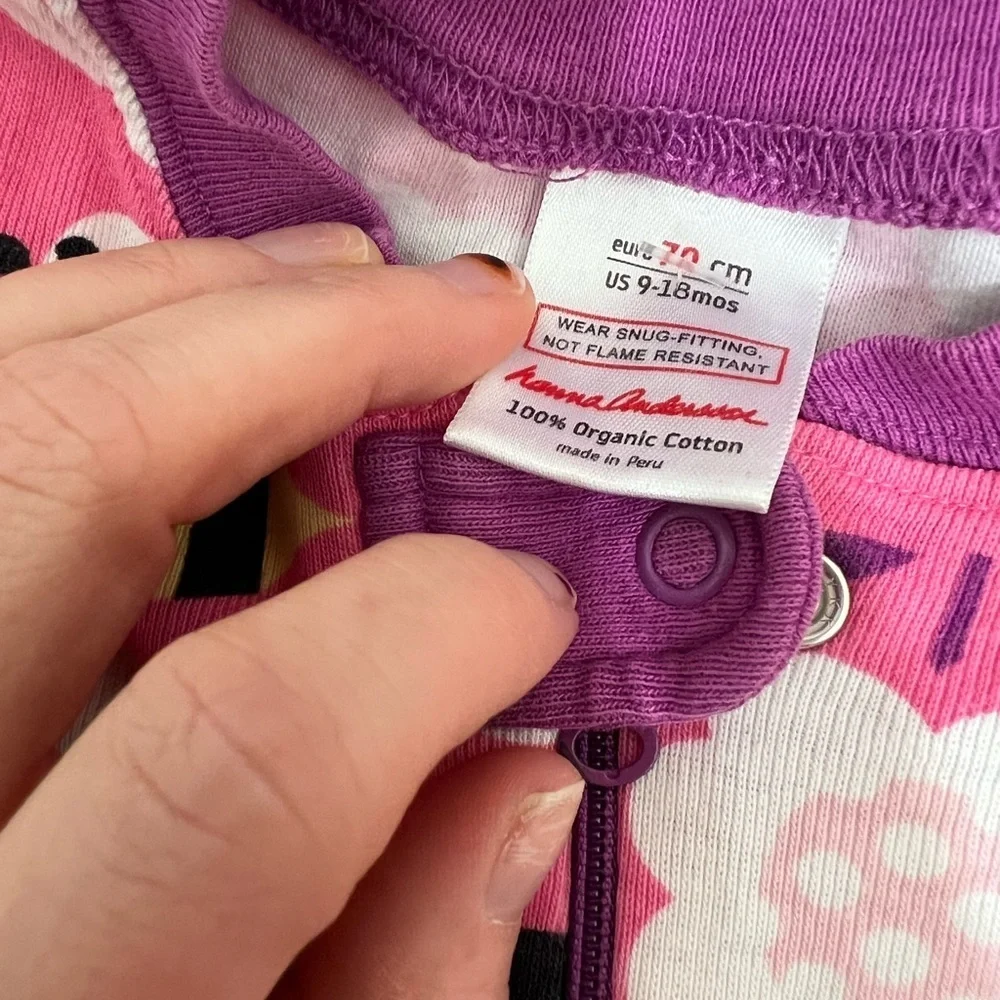 Hanna Andersson sleeper Pink Bee and Flower Kids pajamas 9-18 months